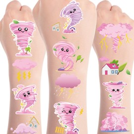 Papiailove Tornado Temporary Tattoos Stickers - Pink Tornado Tattoo Stickers for Kids, Birthday Party Favors Goodie Bag Fillers Supplies Decorations, Classroom School Prizes Rewards Gifts(6 Sheets)
