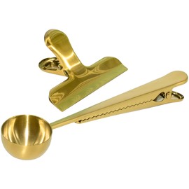 Gold Coffee Scoop w/Bag Clip – 2-in-1 Stainless Steel Measuring Spoon for Coffee, Tea, Protein Powder – Elegant & Durable