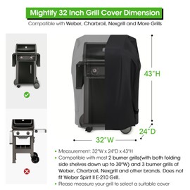 Mightify 2 Burner Grill Cover 32 Inch, Waterproof Outdoor Small Gas BBQ Cover, Compatible with Weber Charbroil Nexgrill and More Grills with Foldable Side Tables