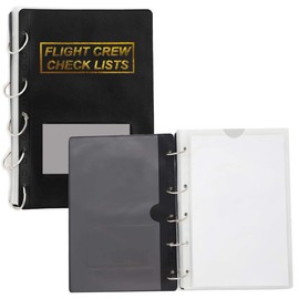 Flight Crew Checklist Binder (Black) with 5 Loose Leaf Rings - Includes 25 Sheet Protectors and Business Card Size Pocket ON Front Cover for Label, for 8" X 5" Paper