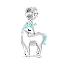 GNOCE 925 Sterling Silver Unicorn Charms for Bracelet Fits Most US European Bracelets - Silver