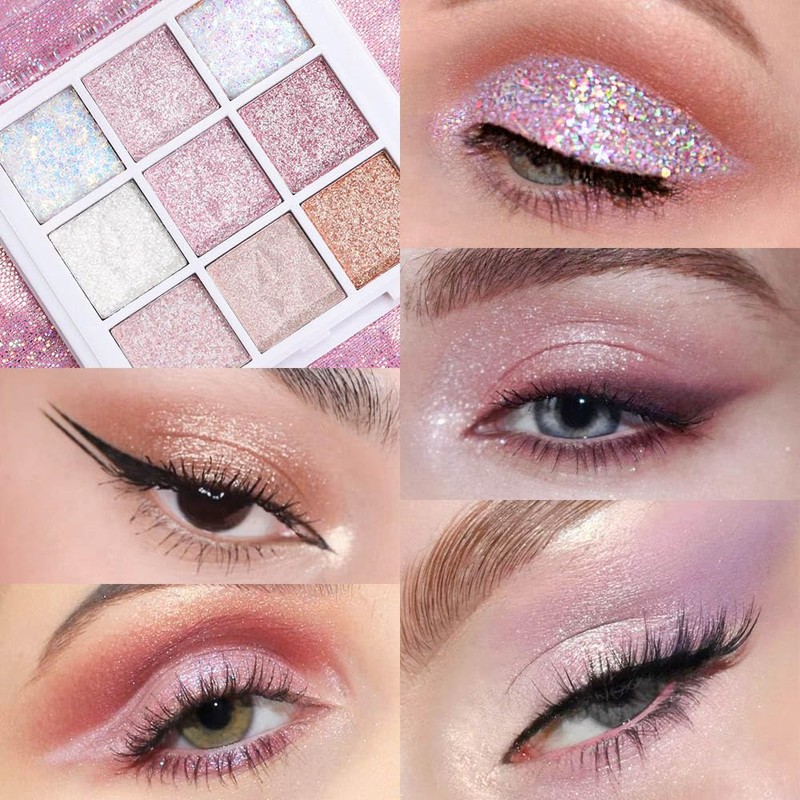 Eye Shadow Palette Makeup,Pink White Purple Glitter Shimmer Sparkle Warm
