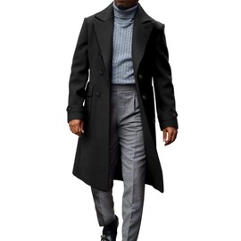 MNCEGEER Men's Trench Coat Notch Lapel Double Breasted Casual Cotton Blend Peacoat