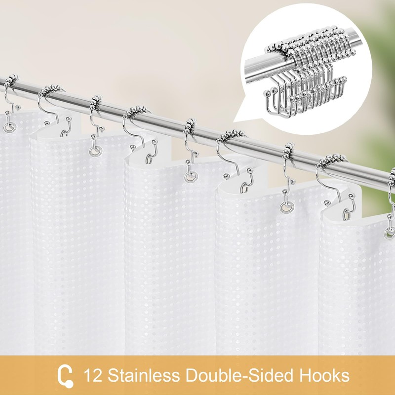 Craidlela 3-in-1 White Waffle Shower Curtain Set, Waterproof Fabric Modern