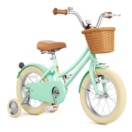 Glaf Girls Bike with Training Wheels Toddler Kids Bike for 2-12 Years Old 12 14 16 18 20 Inch Children Cruiser Bicycle with Adjustable Seat and Handlebar (Green, 12 Inch with Training Wheels)