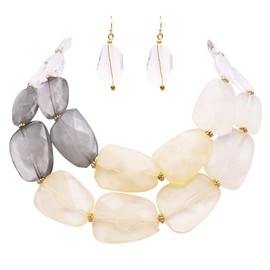 Rosemarie Collections Women's Ombre Polished Resin Statement Necklace Earring Set (Ivory/Gray)