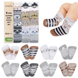 Adorable Organic Cotton Newborn Baby Slogan Socks – 8-Pair Set for 0-6 Months | Soft and Stylish Infant Socks for Baby Girls and Boys