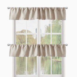 DecoHongDi 2 PC Valance for Window 10 Inch Length,Kitchen Window Valances Light Blocking,Burlap Linen Textured 104 Inch Wide 52x10 2 Panels Beige