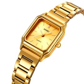 TOOCAT Steel Strap Women's Watch, Fashion Simple Ladies Quartz Watch, Waterproof Gold Pointer Ladies Watch, Gold, square