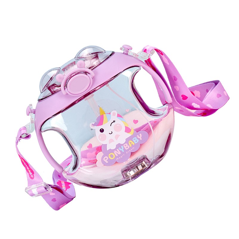 450ml Kids Water Cup with Handle and Lanyard Plastic Straw