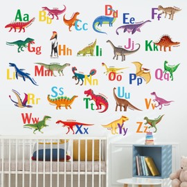 DECOWALL DS9-8080 Dinosaur Alphabet Wall Tattoo Dino ABC Wall Sticker Children's Room Trex Wall Sticker for Children Baby Boy Girl Bedroom Baby Room Living Room Playroom Learning Wall Decoration