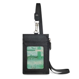 FuninCrea Women's Waterproof Card Wallet, Small with Removable Lanyard, Business Card Case with 3 Card Slots and 1 Coin Compartment, black, Contemporary