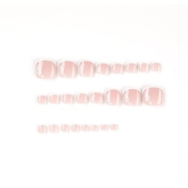 Clataly 24 Pieces Square Flowers Fake Nails Glossy Glitter Toe Print Short Nails Acrylic False Toe Artificial Toenails for Women Girls (A)