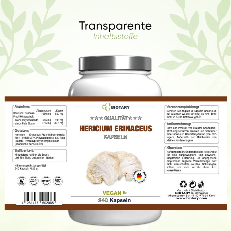 Lions Mane - 1950 mg Daily Serving - 240 Capsules