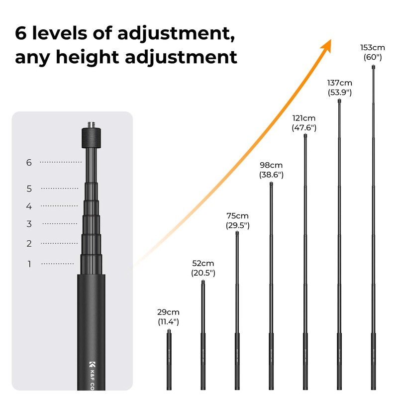 K&F Concept MS07 153 cm Selfie Stick, Invisible Selfie Stick,