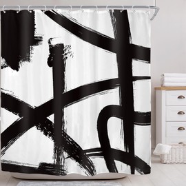 Black and White Striped Shower Curtain for Bathroom Decor 72Wx72H Abstract Modern Geometric Aesthetic Simple Minimalist Mens Cool Art Printed Fabric Polyester Waterproof 12 Pack Plastic Hooks