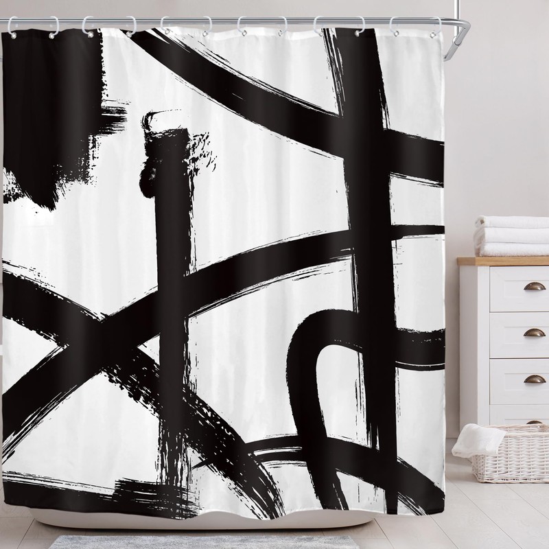 Black and White Striped Shower Curtain for Bathroom Decor 72Wx72H