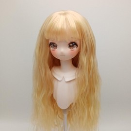 Tissting Doll Wig, Gold 1/6 BJD Doll Wigs Artificial High Temperature Silk Long Curly Doll Hair for 1/6 15.5‑17cm Head Circumference Doll (Without Stand)