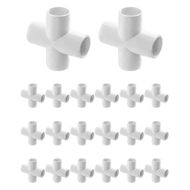 QWORK 4 Way 3/4" Cross PVC Fitting, 20 Pack PVC Fitting Connector, Furniture Grade, for Building Furniture and PVC Structures, White