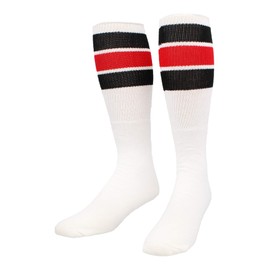 TCK Retro 3 Stripe Tube Socks (Black/Scarlet, Medium)