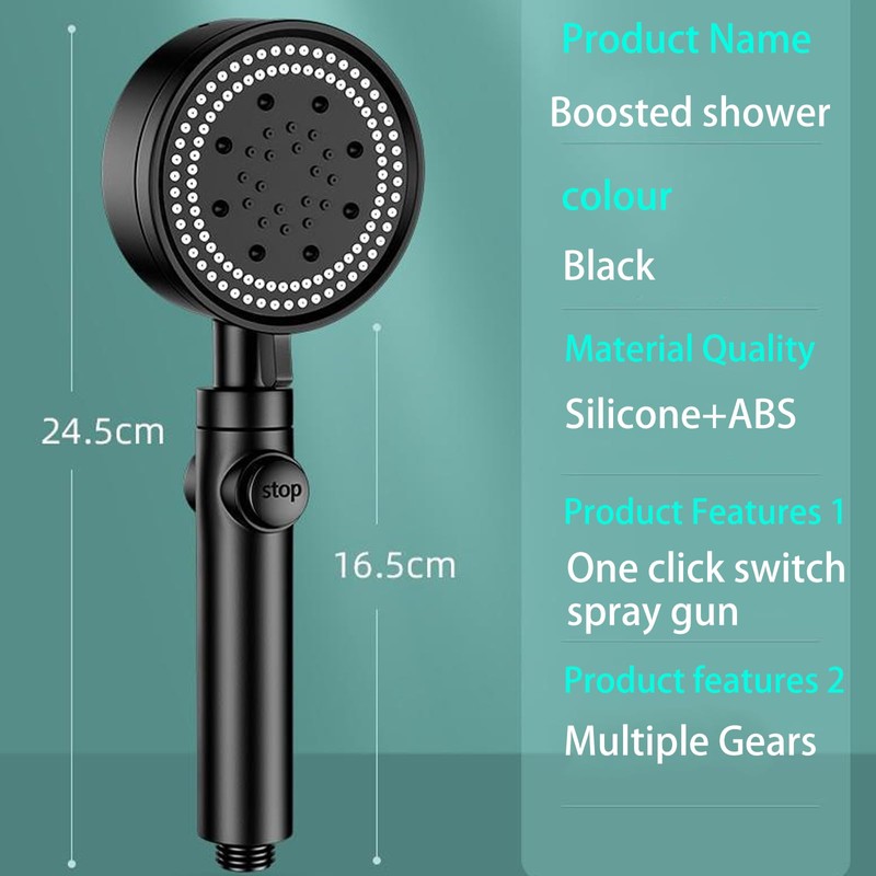 Shower Head with Hose 2 m Black Shower Head with