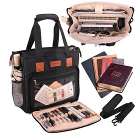 CROTIRAD Bible Cover Bag for Woman with Water Bottle Pockets, Bible Case Church Bag for Bible Study Items with Shoulder Strap, Black