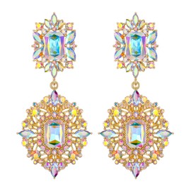 Flyonce Women's Crystal Wedding Art Deco Vintage Style Drop Chandelier Dangle Earrings Iridescent Clear AB