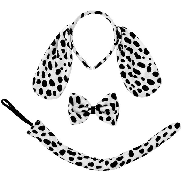 SeasonsTrading Dalmatian Ears Headband Tail & Bow Tie Costume Set Party Kit Black, White