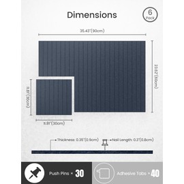 Large Cork Board Alternative - Slat Wall Paneling, Felt Bulletin Board Tiles for Office Decor, Push pin Board Office Wall Organizer -8 Vertical Stripes-6-Pack-Denim Blue