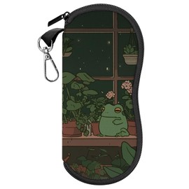 Cabreche Glasses Case Sunglasses Eyeglass Soft Case Zipper Light Neoprene Pouch with Metal Belt Clip Aesthetic Cute Women Men-Frog