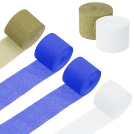 MECCANIXITY 6 Roll 492 ft Crepe Paper Streamers, Wedding Decoration Streamers Party Decoration for Wedding Valentine's Day Festival Backdrop, Blue,White,Gold
