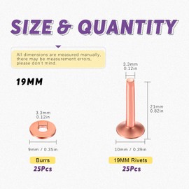 Swpeet 50Pcs 10×3.3×19mm Copper Rivet and Burrs Assortment Kit, DIY Leather Kit for Belts Wallets Collars Leather Products Craft MakingBelts Wallets Collars Leather DIY Craft Supplies