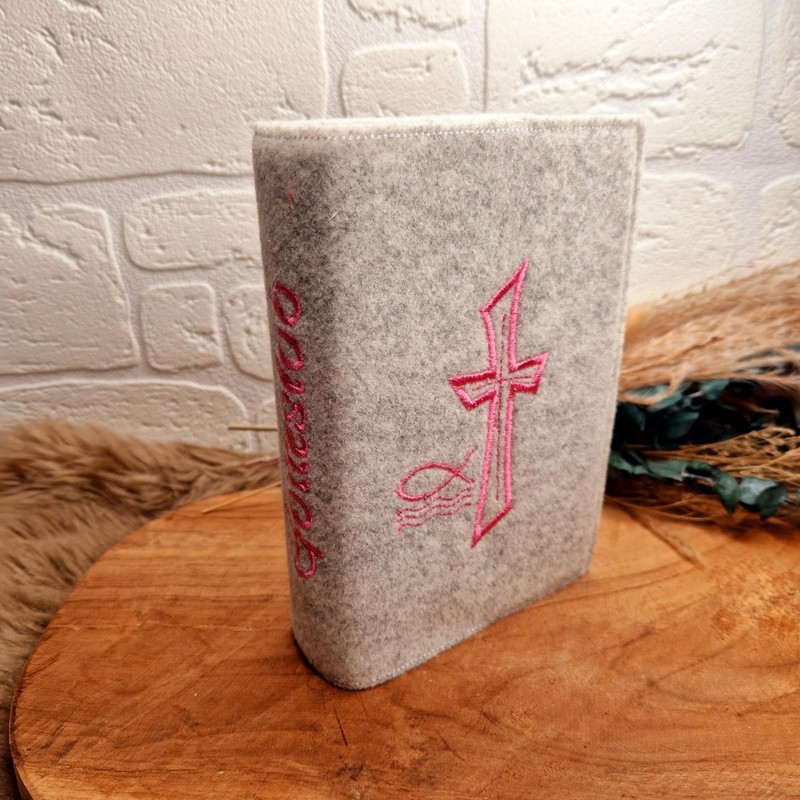 Gotteslob - Hülle aus Wollfilz - Kreuz - rosa -