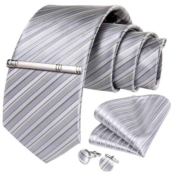 DiBanGu Necktie, Striped Necktie, Handkerchief, Cufflinks, Tie Pin Set, Wedding,