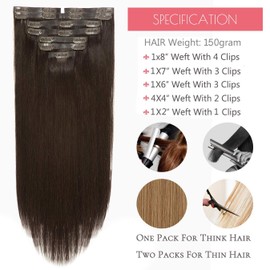 Loxxy Seamless Clip in Hair Extensions Human Hair Pu Weft Real Hair Clip in Extensions 22 Inch Darkest Brown #2 Natural Human Hair Clip in Extensions for Fashion Women Full Head 150g 8pcs 19 Clips