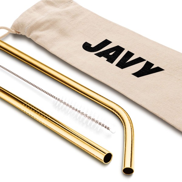 Javy Premium Metal Straws with Silicone Tip, Cleaning Brush & Travel Case, Stainless Steel Straws with Copper Finish, Reusable, Dishwasher Safe, Set of 2