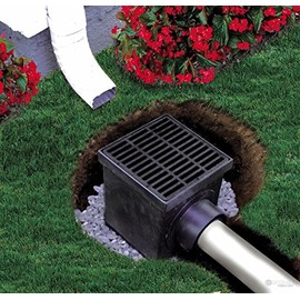NDS 900BKITRTL1PK Square Catch Basin Drain Kit with 2-Opening Catch Basin Drain, 2 Adapters, 1 Outlet Plug, 1 Plastic Drain Grate, 9-Inch, for Lawns, Landscaped Areas, Black