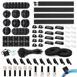 NOVAKA 173 Piezas Kit de Gestión de Cables, Fundas para Cables, Abrazaderas Autoadhesivas, Bridas y Soportes para Ordenar Cables en Escritorio, TV, Coche, Oficina