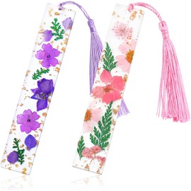 YASUOA Pressed Flower Bookmarks, Dried Flower Resin Bookmarks, Mothers Day Gifts Pressed Floral Reading Page Markers with Tassel Daisy Book Markers for Readers Teachers Students… (purple and pink)