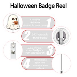Halloween Badge Reel Cute Ghost Badge Clip Fall Pumpkin Retractable Badge Reel - 360° Rotating ID Card Holder with Non-Slip Retractable Clip, ID Badge Holder for Nurses, Doctors, Office Worker