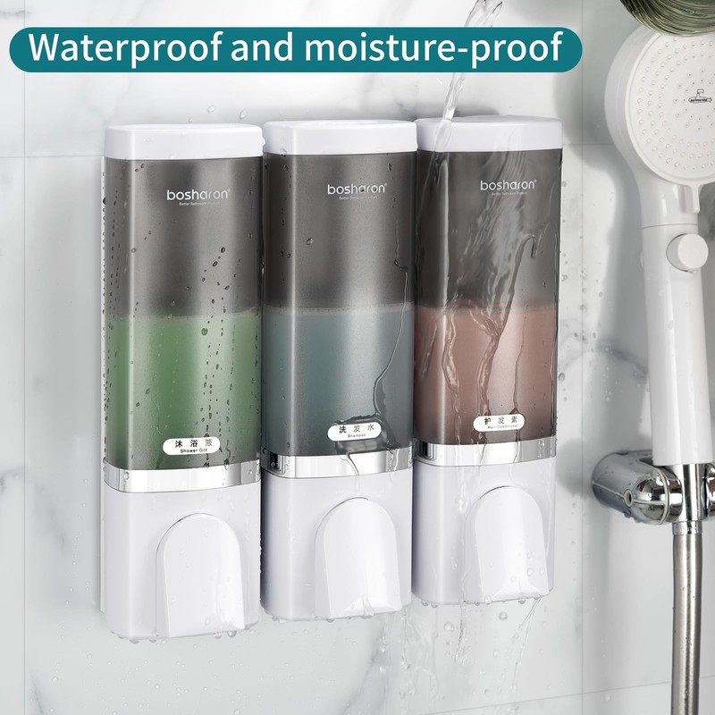 3-in-1 Shower Soap Dispenser, 3×500 ml Shampoo and Conditioner Dispenser