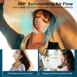 CIVPOWER Neck Fan: Portable Personal Neck Cooling Rechargeable Bladeless Fan - Hands Free 3 Speed 4000 mAh Battery USB Operated Wearable Headphone Design - for Men Women Outdoor Indoor Caramel
