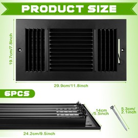 Wesiti 6 Pcs Vent Covers 10 x 6 Inch HVAC Sidewall Air Ceiling Register Duct Opening 3 Way Vents for Wall Solid Steel Manual Adjuster for Office Home Toilet Bathroom, Black