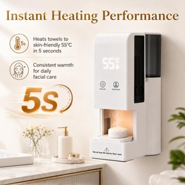 Hot Towel Dispenser, Smart Automatic Hot Towel Warmer, 5-Second Fast Heating, 55°C/131°F Constant Temperature, Portable Facial Towel Steamer for Bathroom Home Salon Spa, 40 Compressed Towels