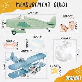 Airplane Wall Decals for Kids by Lipastick - 47 pcs Vintage Plane Decals - Vinyl Aircraft Stickers for Baby Nursery Bedroom Children Toodler Room Decor for Boys - Premium Kids Wall Stickers - M Size