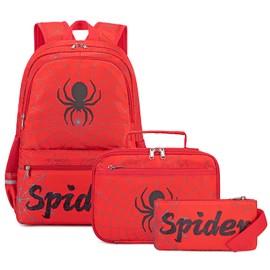 Octsky Kids School Backpack with Lunch Box for Boys Elementary Bookbag, Red Black