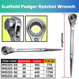 WEDO Scaffold Podger Ratchet Spanner Ratcheting Socket Wrench (Sliver), Spud Ratchet Scaffold Wrench, Quick Release Spud Wrench, Size 24mm, 365mm Length, Chrome Vanadium Steel