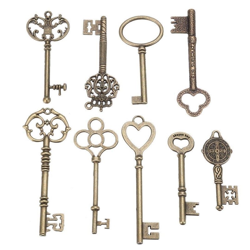 9PCS Big Large Antique VTG Old Brass Skeleton Keys Lot