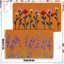 Drydiet 2 Pcs Summer Lavender Doormat Spring Floral Rug 18 x 30 Inch Wildflower Welcome Outdoor Doormat Imitation Coconut Coir Door Mat Outdoor Entrance Non Slip Kitchen Decoration