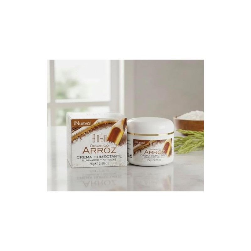 Crema Humectante Orgánica de Arroz, Iluminadora y Anti-Acné, 75g